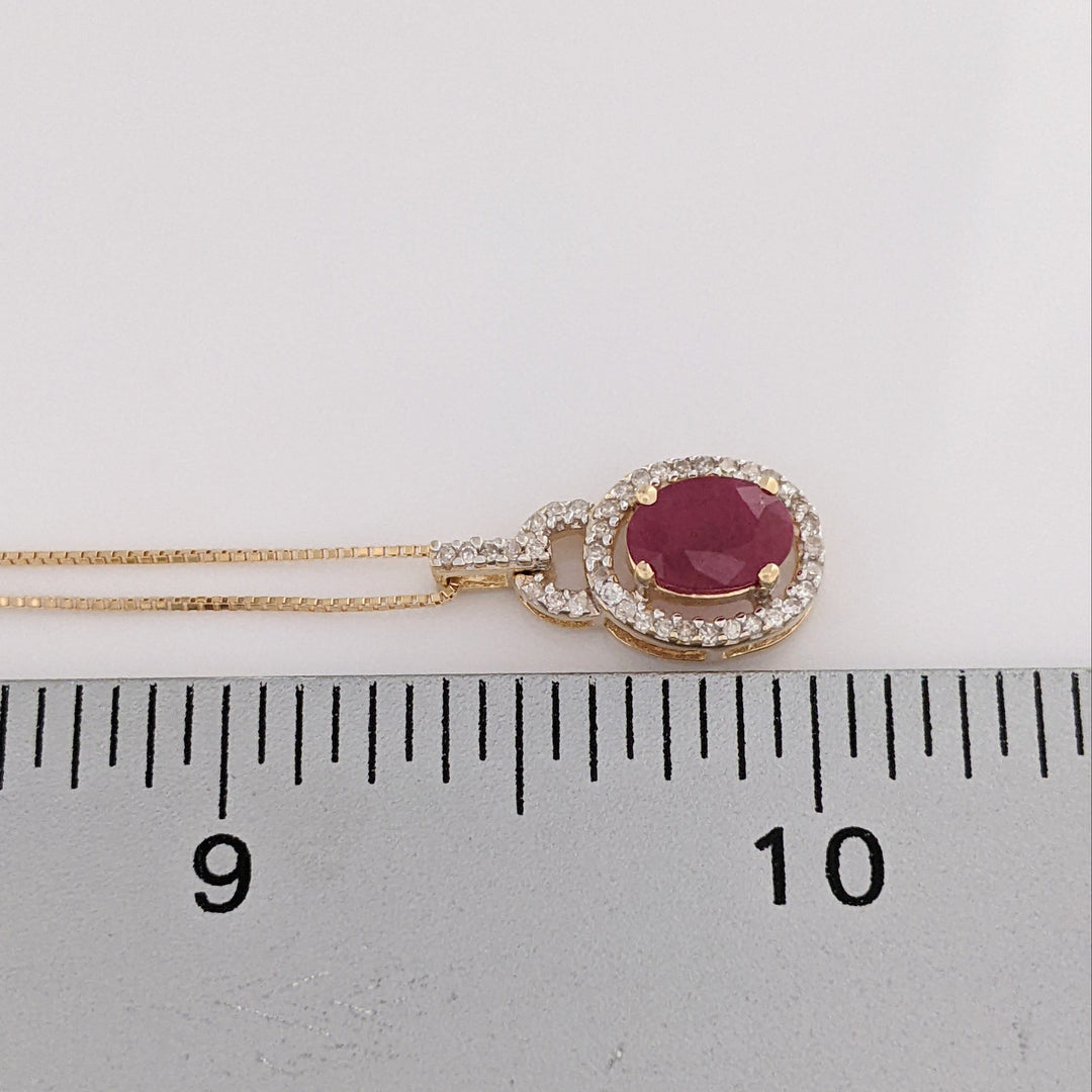 14K RUBY OVAL 6X8 WITH .30 DIAMOND TOTAL WEIGHT ESTATE PENDANT &amp; CHAIN 2.5 GRAMS