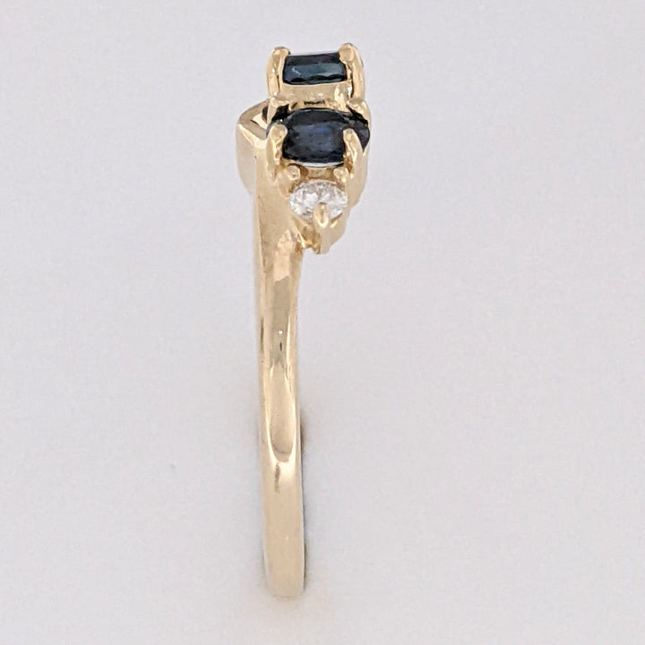 14K SAPPHIRE OVAL 3X4 (2) WITH .08 CARAT TOTAL WEIGHT SI2 I DIAMOND ROUND (2) ESTATE WRAP