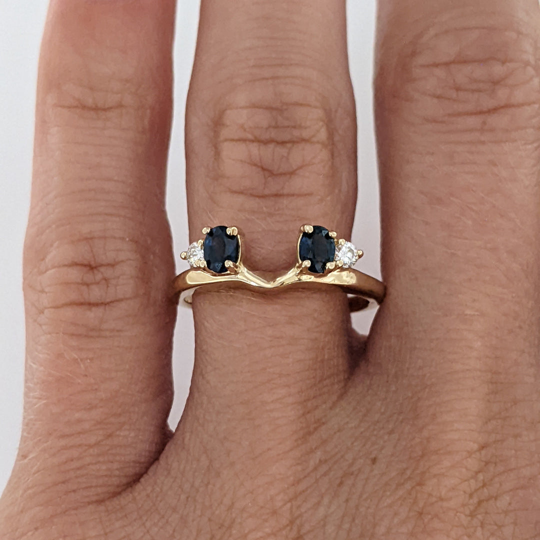 14K SAPPHIRE OVAL 3X4 (2) WITH .08 CARAT TOTAL WEIGHT SI2 I DIAMOND ROUND (2) ESTATE WRAP