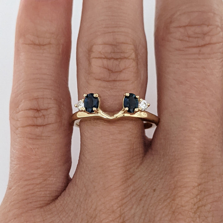 14K SAPPHIRE OVAL 3X4 (2) WITH .08 CARAT TOTAL WEIGHT SI2 I DIAMOND ROUND (2) ESTATE WRAP