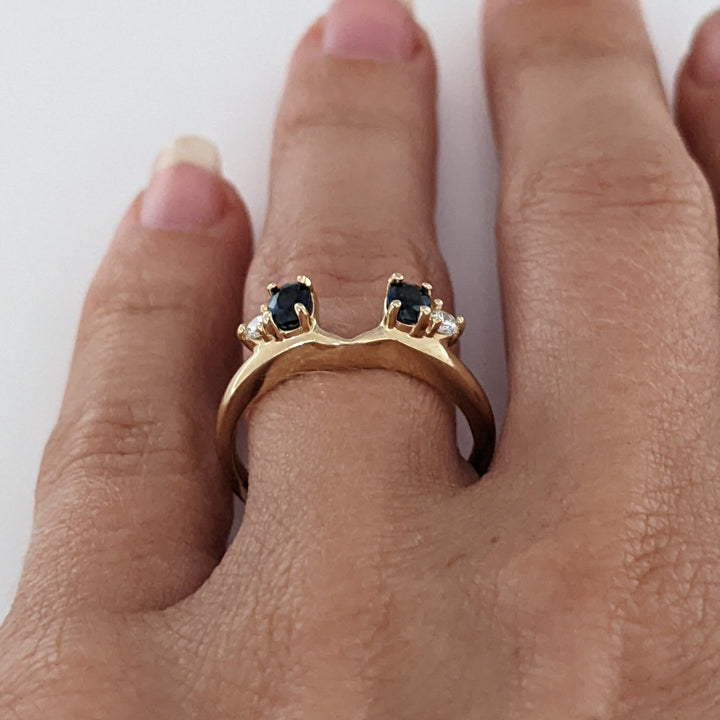 14K SAPPHIRE OVAL 3X4 (2) WITH .08 CARAT TOTAL WEIGHT SI2 I DIAMOND ROUND (2) ESTATE WRAP