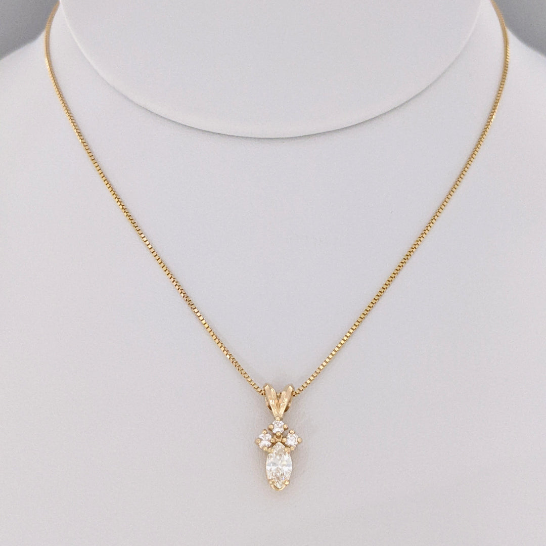 14K .38 CARAT TOTAL WEIGHT VS2-SI2 H DIAMOND MARQUISE (1) ROUND (3) ESTATE PENDANT &amp; CHAIN 2.2 GRAMS