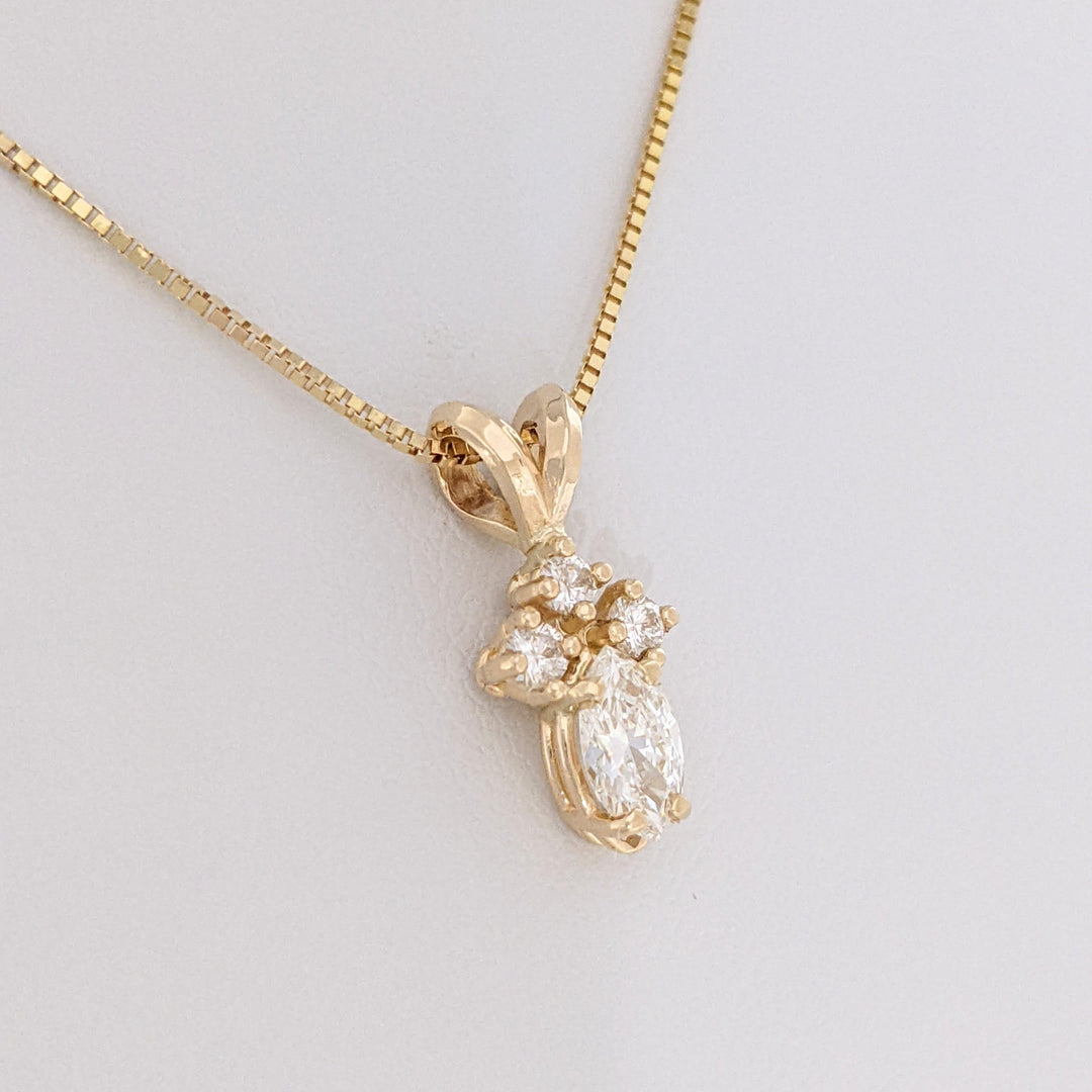 14K .38 CARAT TOTAL WEIGHT VS2-SI2 H DIAMOND MARQUISE (1) ROUND (3) ESTATE PENDANT &amp; CHAIN 2.2 GRAMS