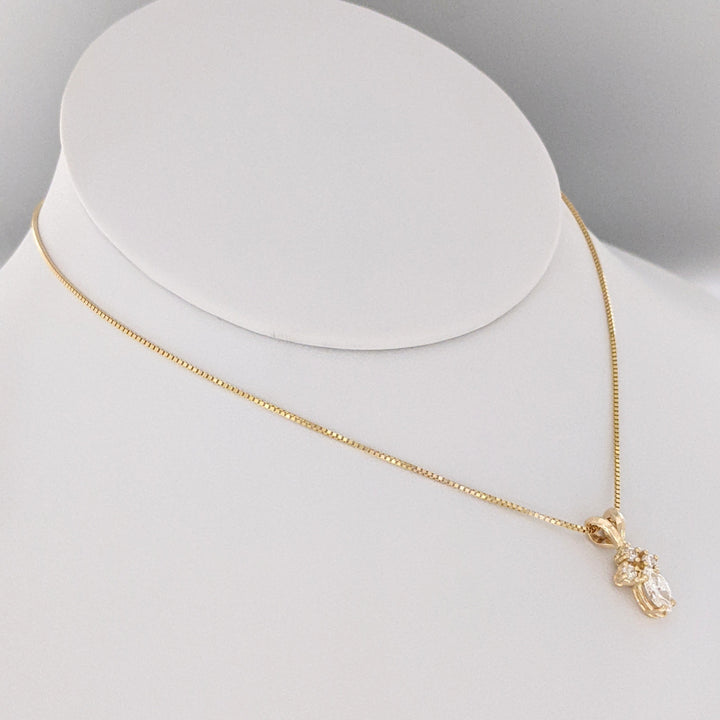 14K .38 CARAT TOTAL WEIGHT VS2-SI2 H DIAMOND MARQUISE (1) ROUND (3) ESTATE PENDANT &amp; CHAIN 2.2 GRAMS