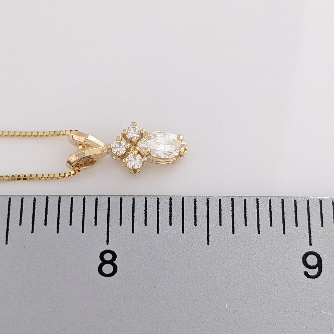 14K .38 CARAT TOTAL WEIGHT VS2-SI2 H DIAMOND MARQUISE (1) ROUND (3) ESTATE PENDANT &amp; CHAIN 2.2 GRAMS