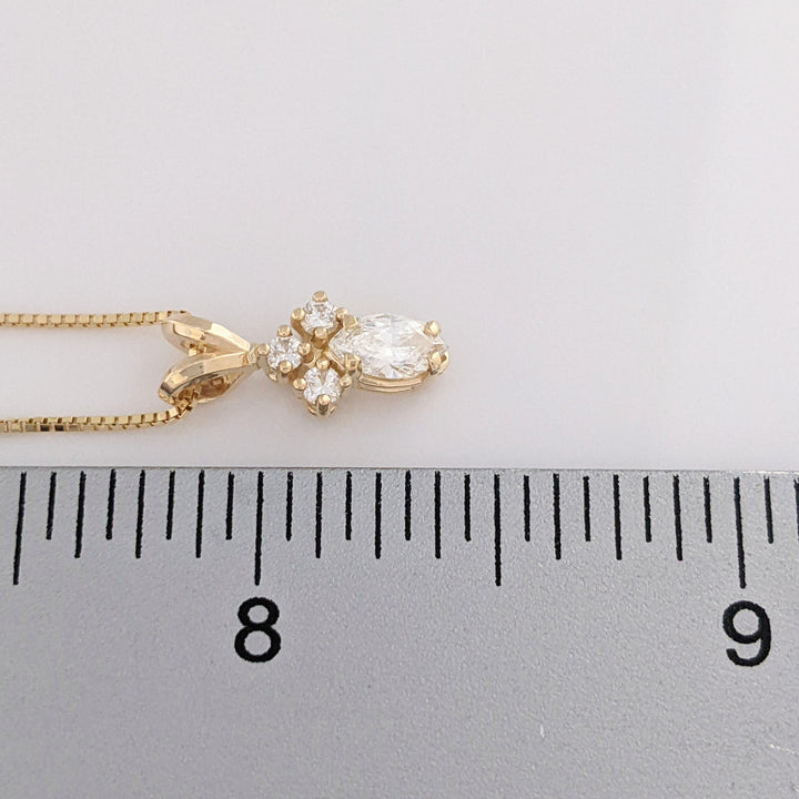 14K .38 CARAT TOTAL WEIGHT VS2-SI2 H DIAMOND MARQUISE (1) ROUND (3) ESTATE PENDANT &amp; CHAIN 2.2 GRAMS