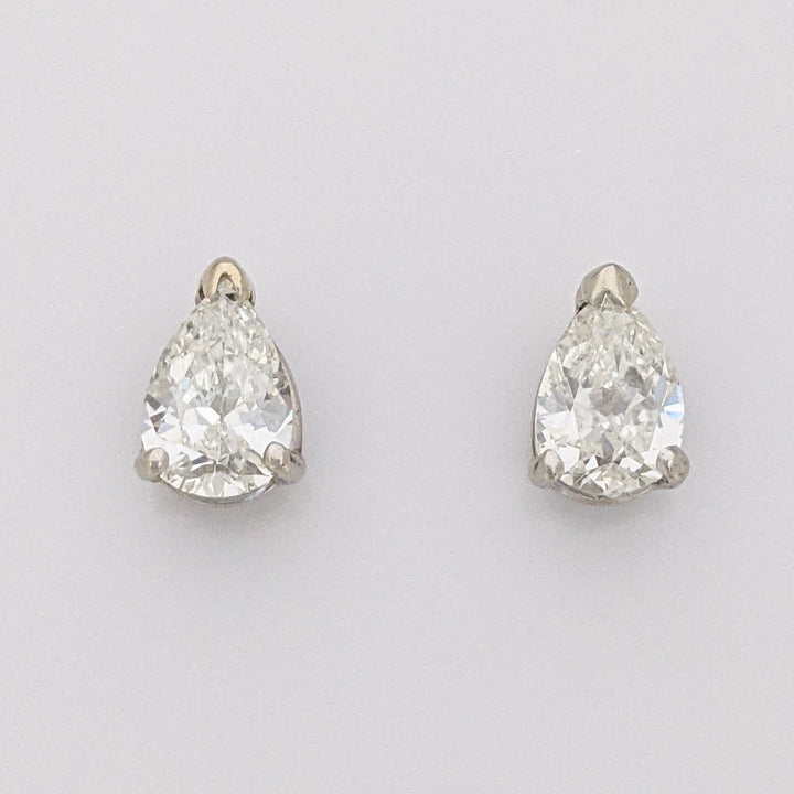 14K WHITE 1.44 CARAT TOTAL WEIGHT VS1 H DIAMOND PEAR SHAPE (2) ESTATE STUD EARRINGS 1.7 GRAMS