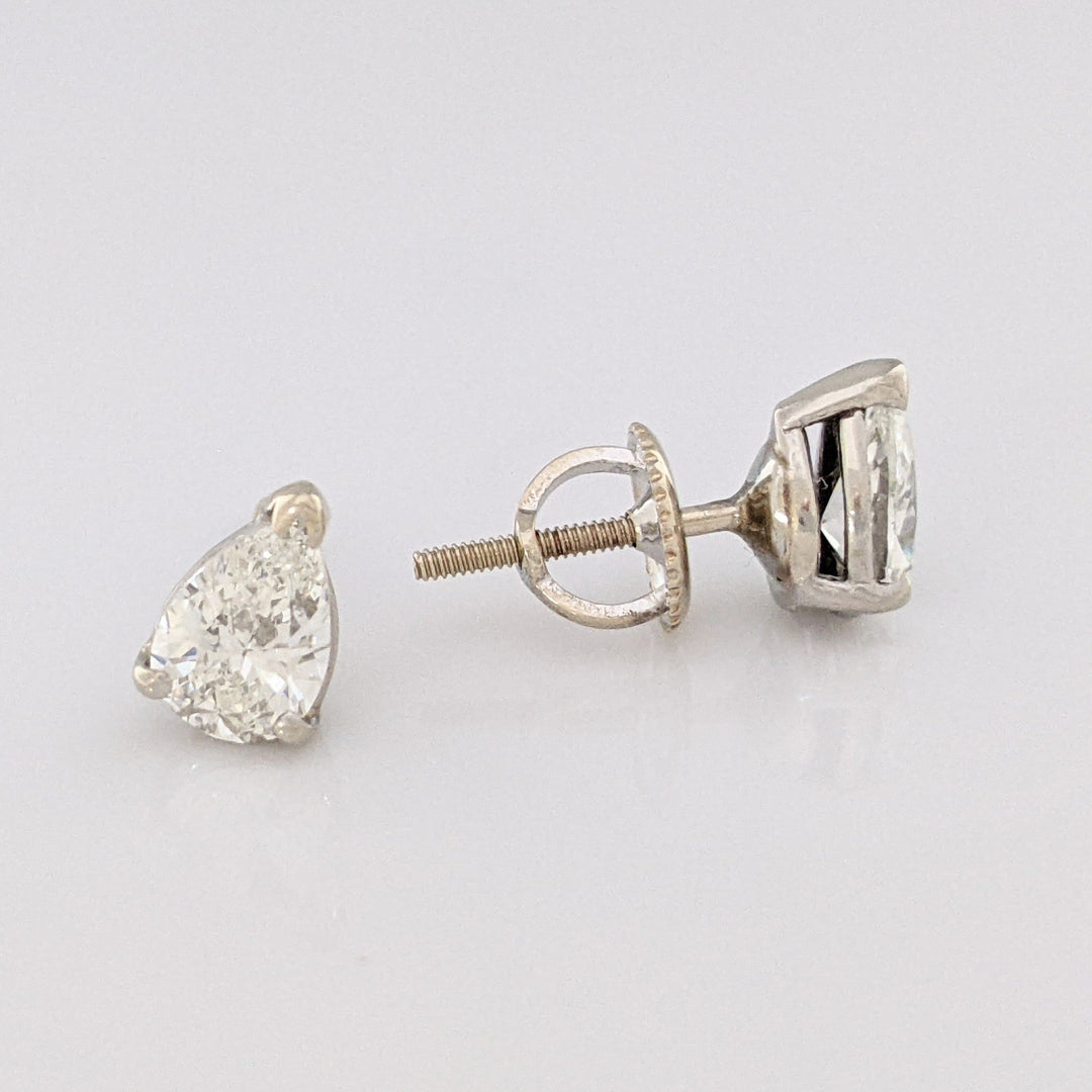 14K WHITE 1.44 CARAT TOTAL WEIGHT VS1 H DIAMOND PEAR SHAPE (2) ESTATE STUD EARRINGS 1.7 GRAMS