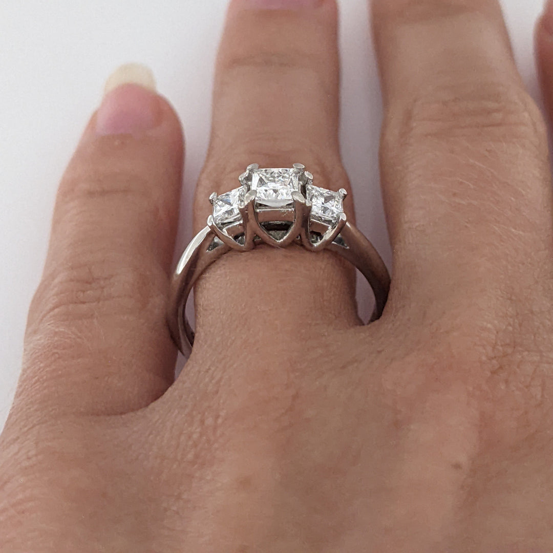 14K WHITE .80 CARAT TOTAL WEIGHT VS1 G DIAMOND PRINCESS CUT (3) TRINITY ESTATE RING