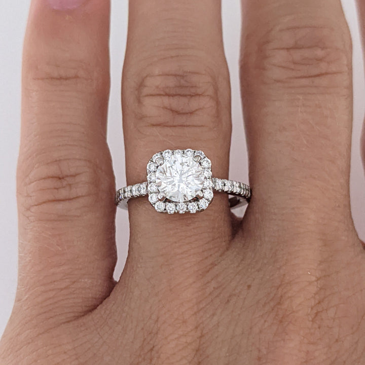14K WHITE 1.33 CARAT TOTAL WEIGHT I1 G DIAMOND ROUND ESTATE HALO RING 3.2 GRAMS