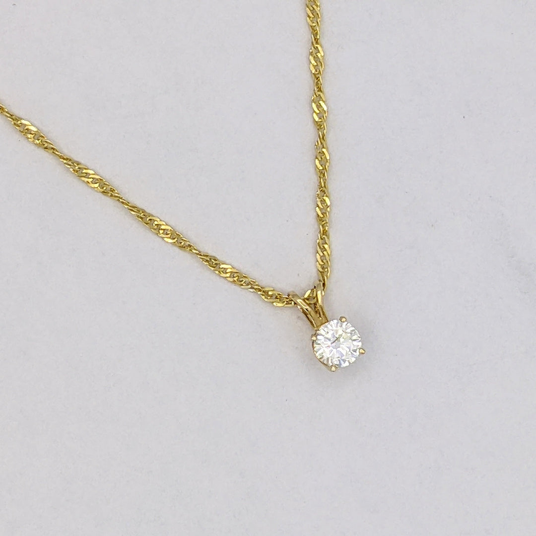 14K .42 CARAT TOTAL I1 I DIAMOND ROUND ESTATE PENDANT &amp; CHAIN 2.3 GRAMS