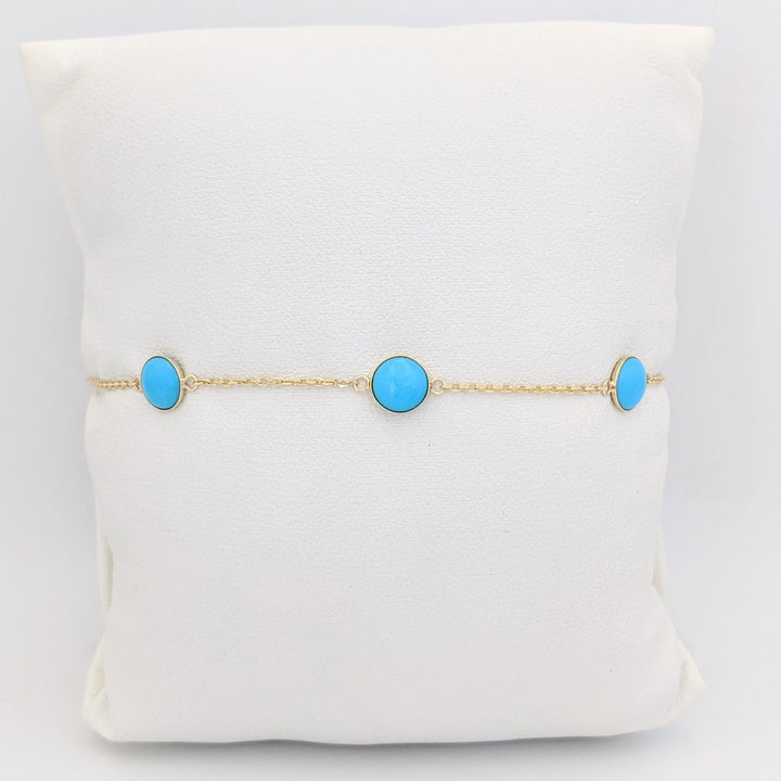 14K TURQUOISE (18) ROUND 4.5MM STATIONED ESTATE NECKLACE, BRACELET, &amp; EARRINGS SET 7.0 GRAMS