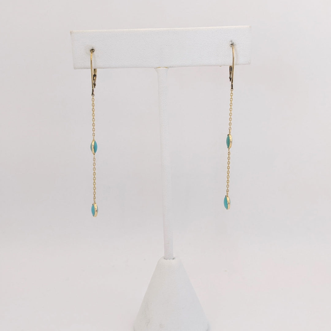 14K TURQUOISE (18) ROUND 4.5MM STATIONED ESTATE NECKLACE, BRACELET, &amp; EARRINGS SET 7.0 GRAMS