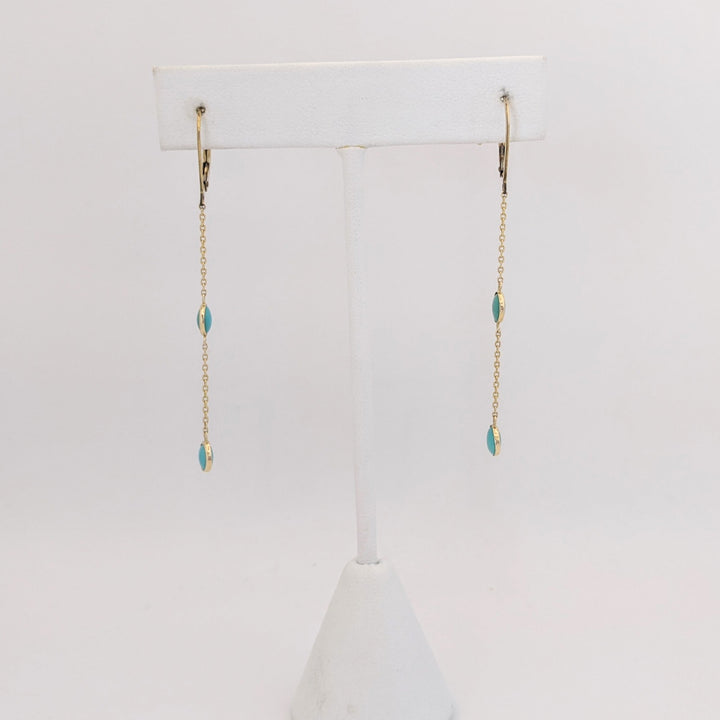14K TURQUOISE (18) ROUND 4.5MM STATIONED ESTATE NECKLACE, BRACELET, &amp; EARRINGS SET 7.0 GRAMS