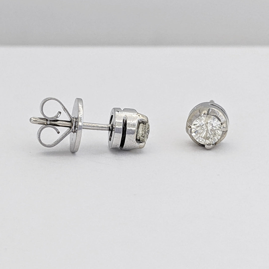 14K WHITE .64 CARAT TOTAL WEIGHT I2 M DIAMOND ROUND (2) ESTATE EARRINGS 3.8 GRAMS