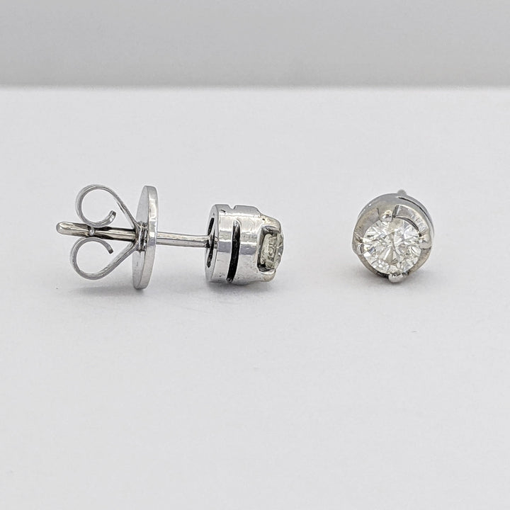 14K WHITE .64 CARAT TOTAL WEIGHT I2 M DIAMOND ROUND (2) ESTATE EARRINGS 3.8 GRAMS