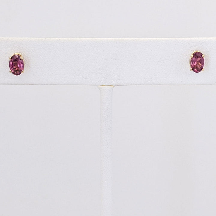 14K PINK TOURMALINE OVAL 4X6 ESTATE STUD EARRINGS 0.6 GRAMS