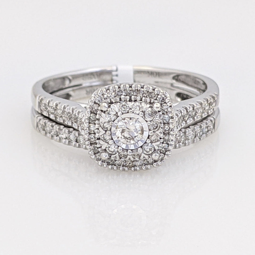 10K WHITE .40 CARAT TOTAL WEIGHT I1-I2 DIMAOND ROUND (70) HALO ESTATE RING/ BAND SET 3.0 GRAMS