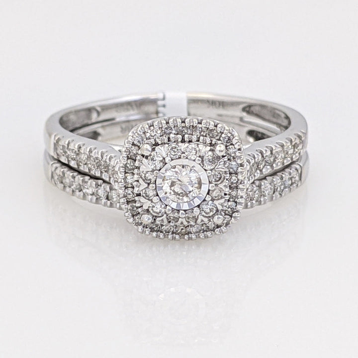 10K WHITE .40 CARAT TOTAL WEIGHT I1-I2 DIMAOND ROUND (70) HALO ESTATE RING/ BAND SET 3.0 GRAMS