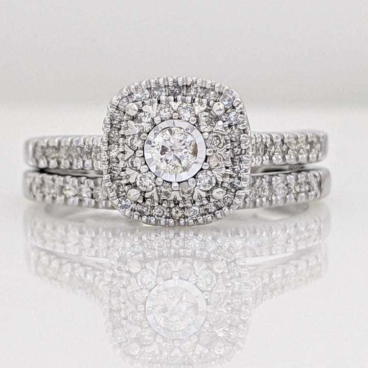 10K WHITE .40 CARAT TOTAL WEIGHT I1-I2 DIMAOND ROUND (70) HALO ESTATE RING/ BAND SET 3.0 GRAMS