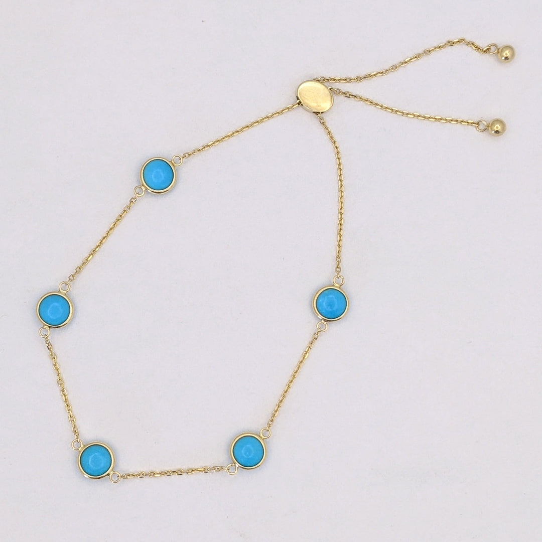 14K TURQUOISE (18) ROUND 4.5MM STATIONED ESTATE NECKLACE, BRACELET, &amp; EARRINGS SET 7.0 GRAMS