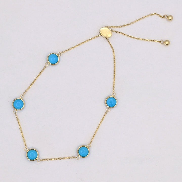 14K TURQUOISE (18) ROUND 4.5MM STATIONED ESTATE NECKLACE, BRACELET, &amp; EARRINGS SET 7.0 GRAMS