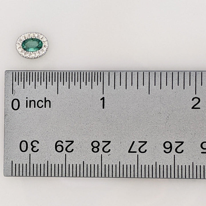 14K WHITE EMERALD OVAL 4X6 BEZEL WITH .15 DIAMOND TOTAL WEIGHT ESTATE EARRINGS 1.6 GRAMS