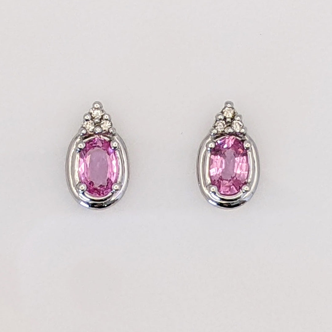 14K WHITE PINK SAPPHIRE OVAL 4X6 WITH (6) MELEE ESTATE EARRINGS 2.0 GRAMS