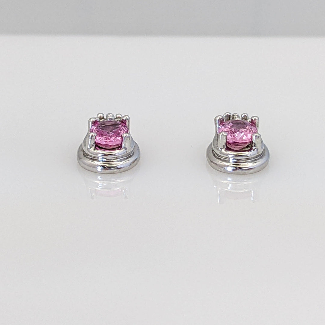 14K WHITE PINK SAPPHIRE OVAL 4X6 WITH (6) MELEE ESTATE EARRINGS 2.0 GRAMS