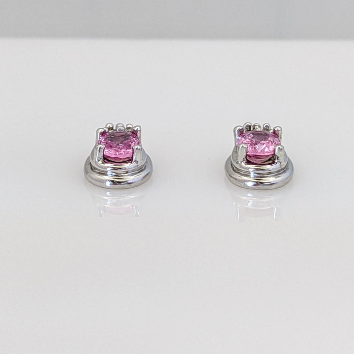 14K WHITE PINK SAPPHIRE OVAL 4X6 WITH (6) MELEE ESTATE EARRINGS 2.0 GRAMS