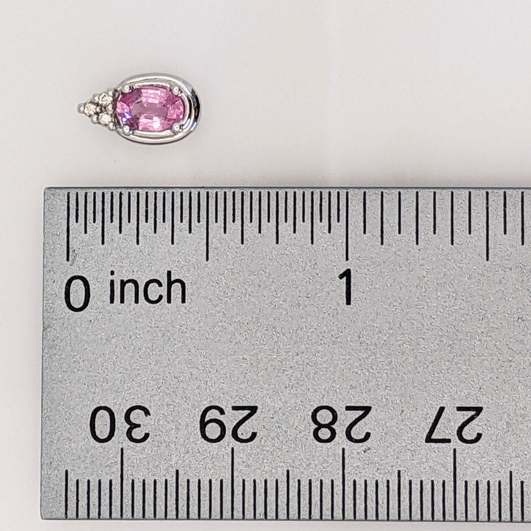 14K WHITE PINK SAPPHIRE OVAL 4X6 WITH (6) MELEE ESTATE EARRINGS 2.0 GRAMS
