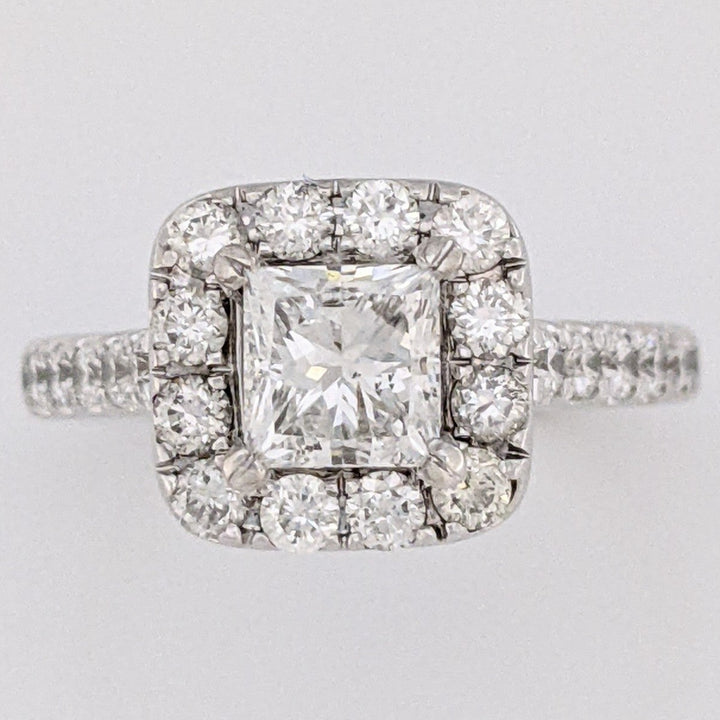 14K WHITE 1.81 CARAT TOTAL WEIGHT SI2 H DIAMOND PRINCESS CUT (1) ROUND (52) ESTATE HALO RING 4.9 GRAMS
