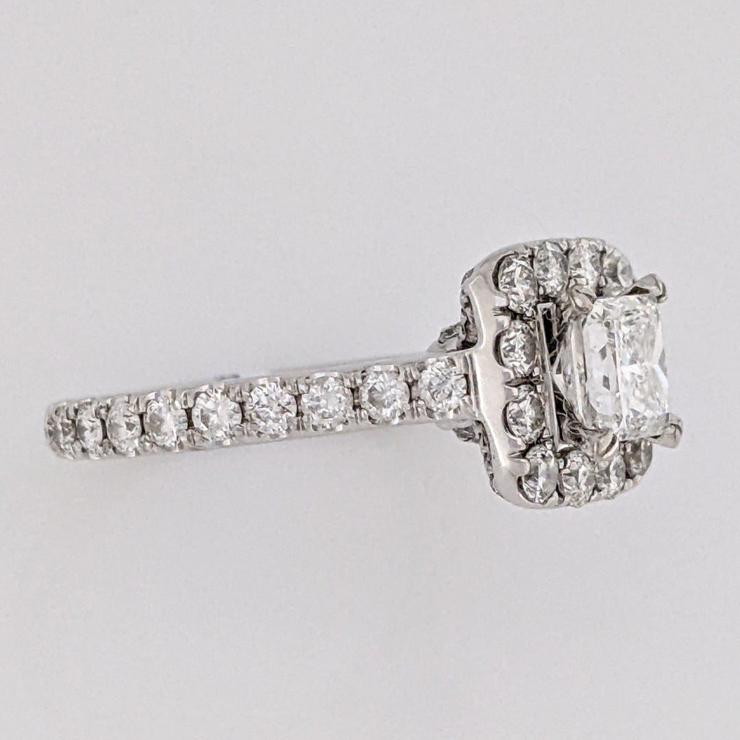 14K WHITE 1.81 CARAT TOTAL WEIGHT SI2 H DIAMOND PRINCESS CUT (1) ROUND (52) ESTATE HALO RING 4.9 GRAMS