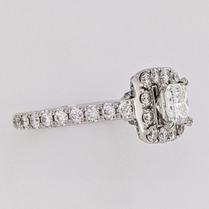 14K WHITE 1.81 CARAT TOTAL WEIGHT SI2 H DIAMOND PRINCESS CUT (1) ROUND (52) ESTATE HALO RING 4.9 GRAMS
