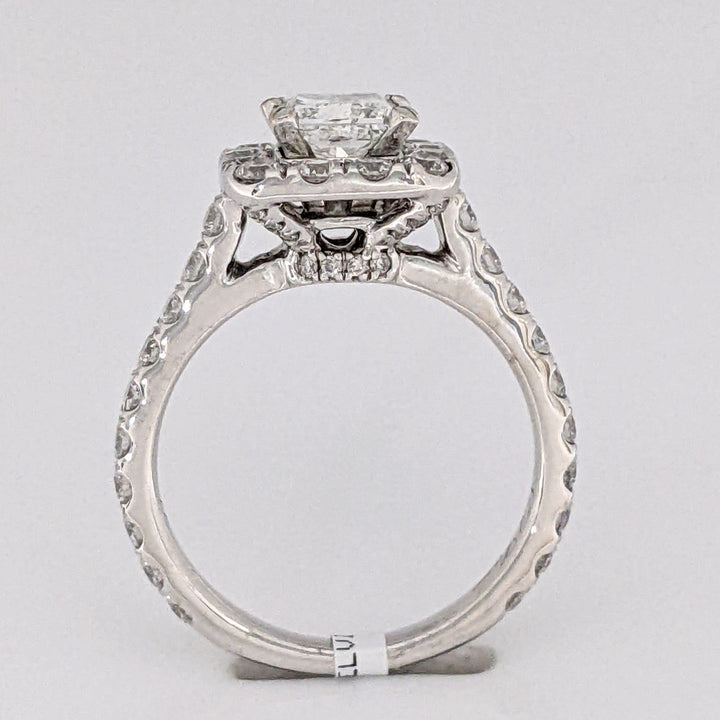 14K WHITE 1.81 CARAT TOTAL WEIGHT SI2 H DIAMOND PRINCESS CUT (1) ROUND (52) ESTATE HALO RING 4.9 GRAMS