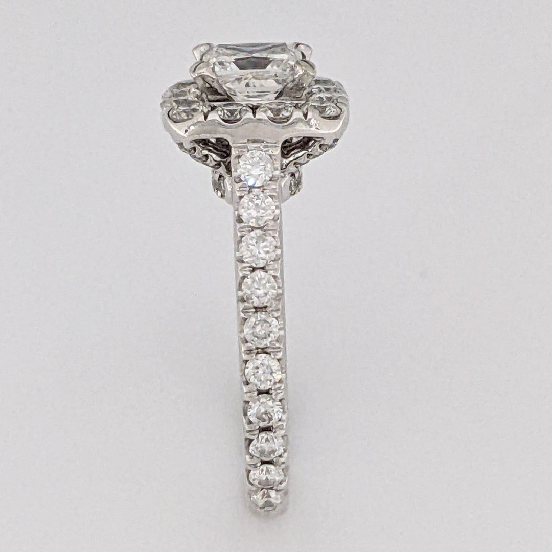 14K WHITE 1.81 CARAT TOTAL WEIGHT SI2 H DIAMOND PRINCESS CUT (1) ROUND (52) ESTATE HALO RING 4.9 GRAMS