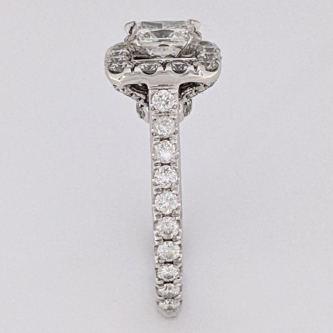 14K WHITE 1.81 CARAT TOTAL WEIGHT SI2 H DIAMOND PRINCESS CUT (1) ROUND (52) ESTATE HALO RING 4.9 GRAMS