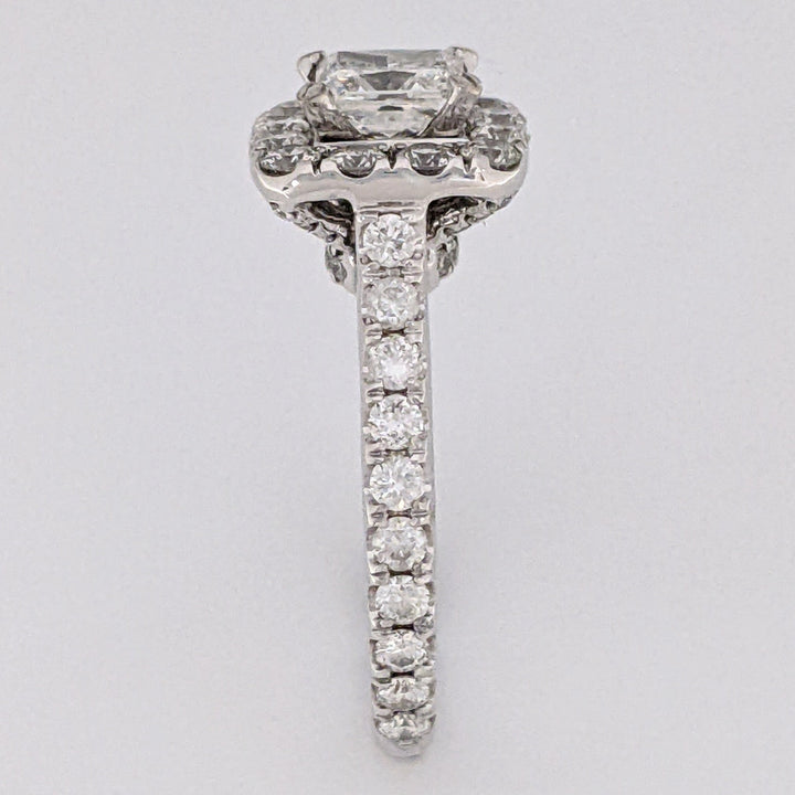 14K WHITE 1.81 CARAT TOTAL WEIGHT SI2 H DIAMOND PRINCESS CUT (1) ROUND (52) ESTATE HALO RING 4.9 GRAMS