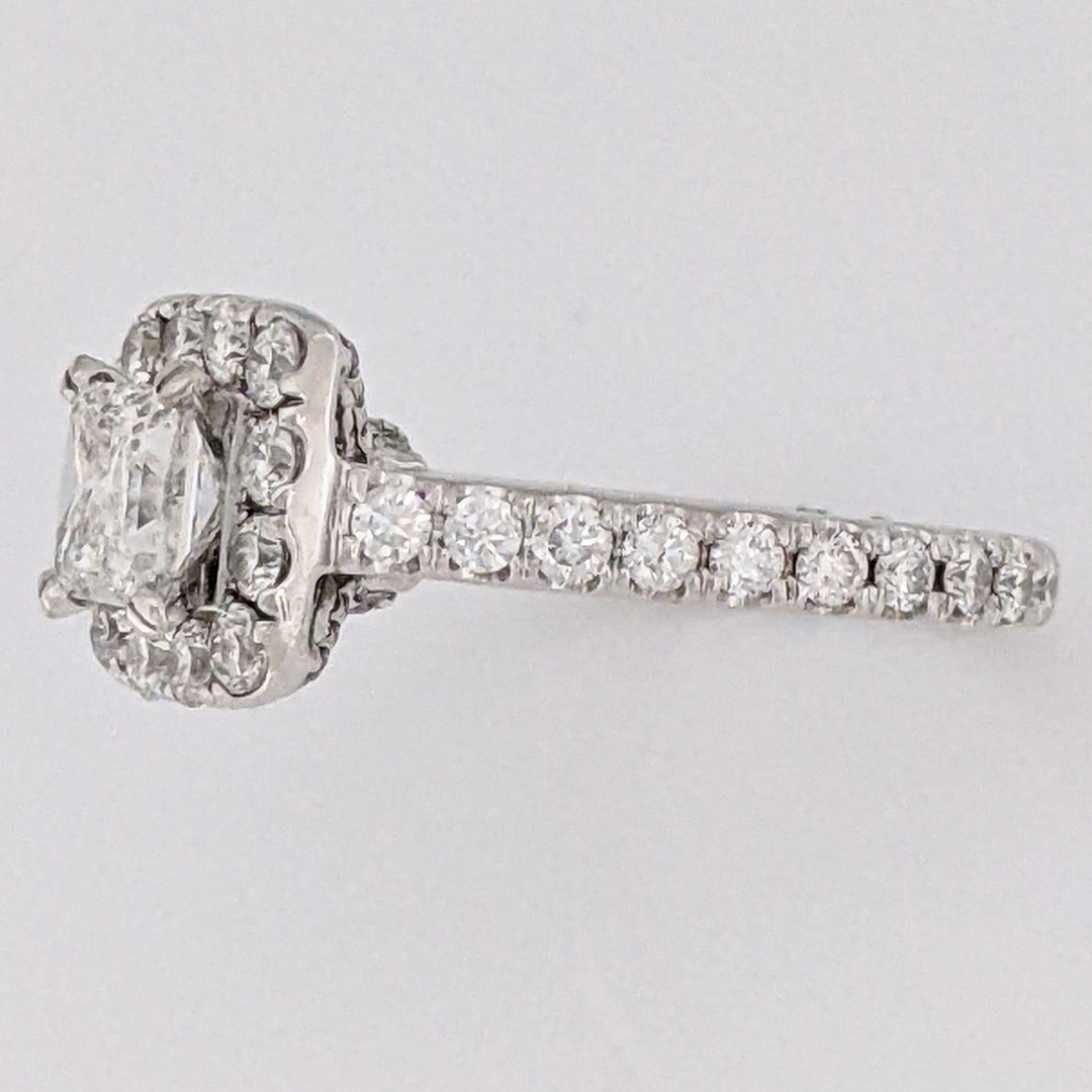 14K WHITE 1.81 CARAT TOTAL WEIGHT SI2 H DIAMOND PRINCESS CUT (1) ROUND (52) ESTATE HALO RING 4.9 GRAMS