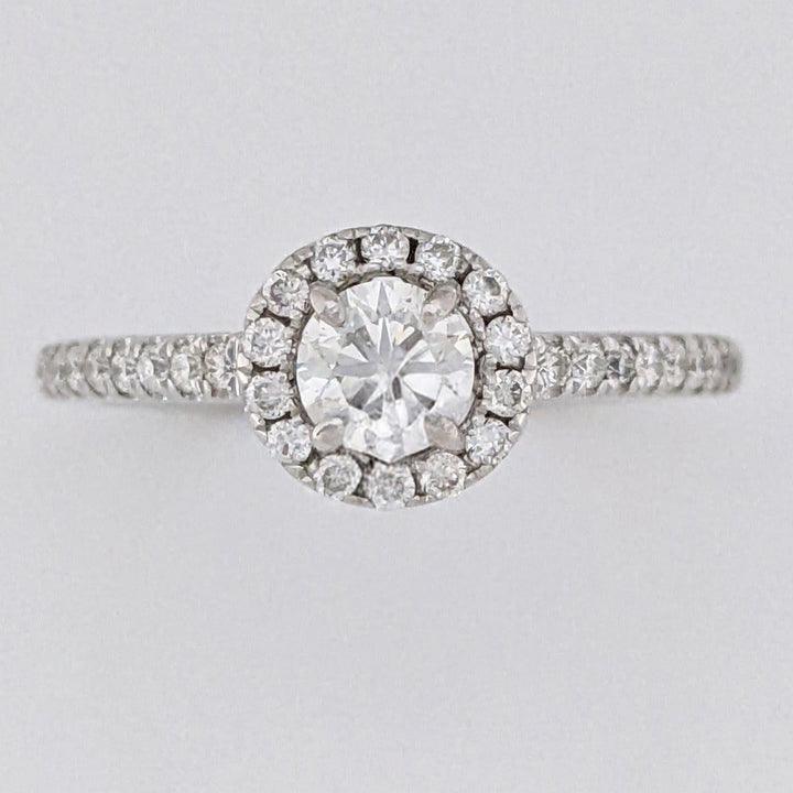 14K WHITE .59 CARAT TOTAL WEIGHT SI2 I DIAMOND ROUND (35) ESTATE HALO RING 2.7 GRAMS