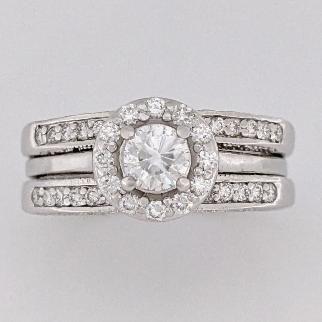 14K WHITE .95 CARAT TOTAL WEIGHT SI1 I DIAMOND ROUND (37) HALO ESTATE RING/ BAND SET 8.4 GRAMS
