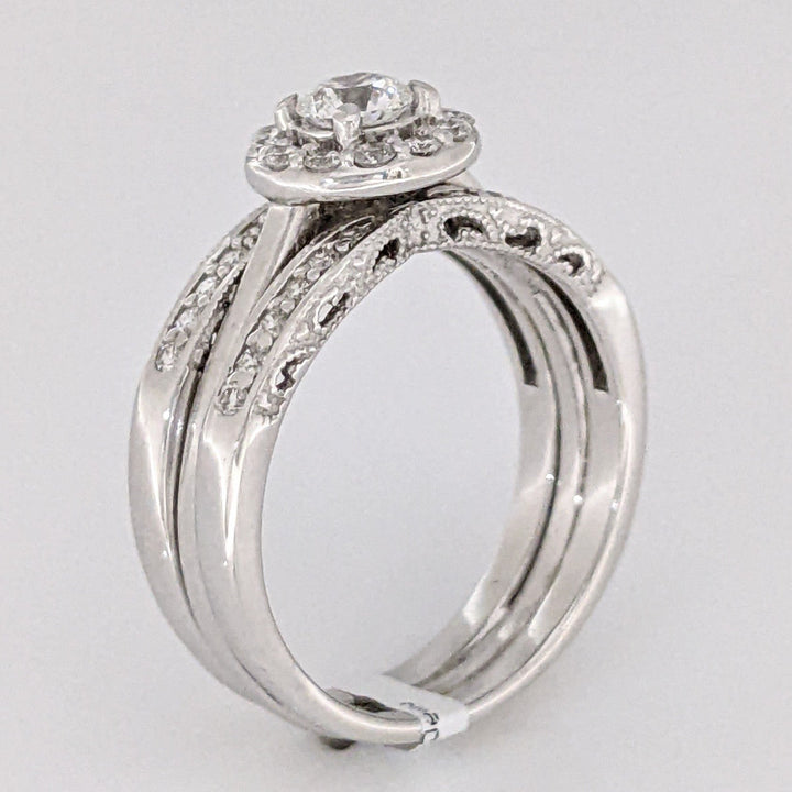 14K WHITE .95 CARAT TOTAL WEIGHT SI1 I DIAMOND ROUND (37) HALO ESTATE RING/ BAND SET 8.4 GRAMS