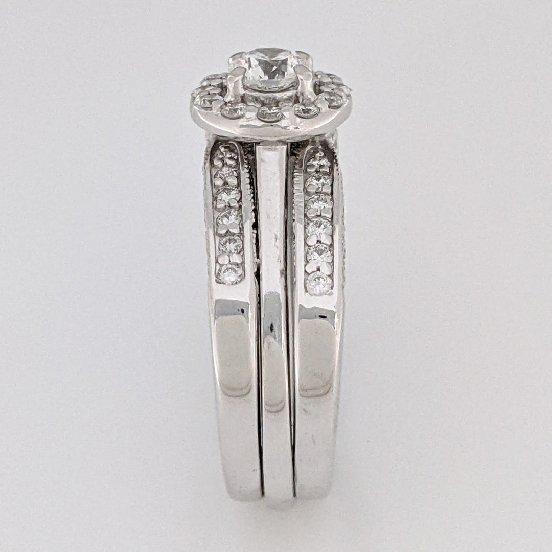 14K WHITE .95 CARAT TOTAL WEIGHT SI1 I DIAMOND ROUND (37) HALO ESTATE RING/ BAND SET 8.4 GRAMS