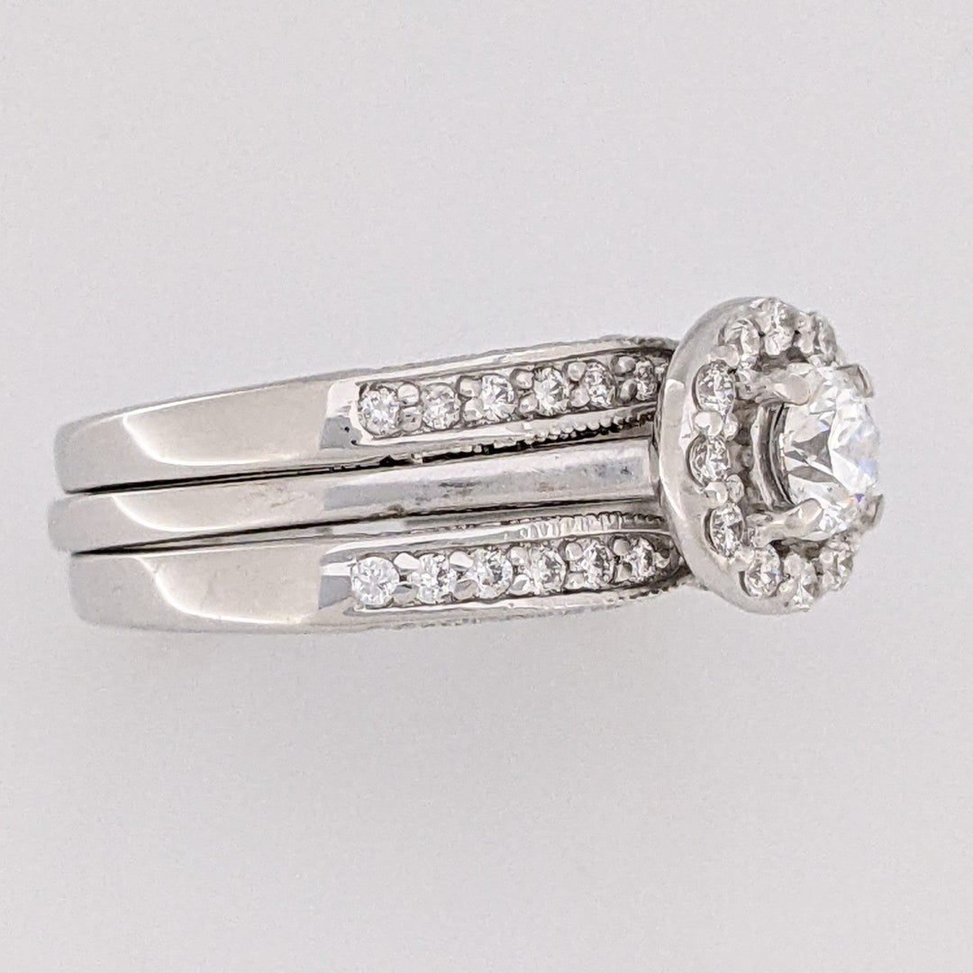 14K WHITE .95 CARAT TOTAL WEIGHT SI1 I DIAMOND ROUND (37) HALO ESTATE RING/ BAND SET 8.4 GRAMS