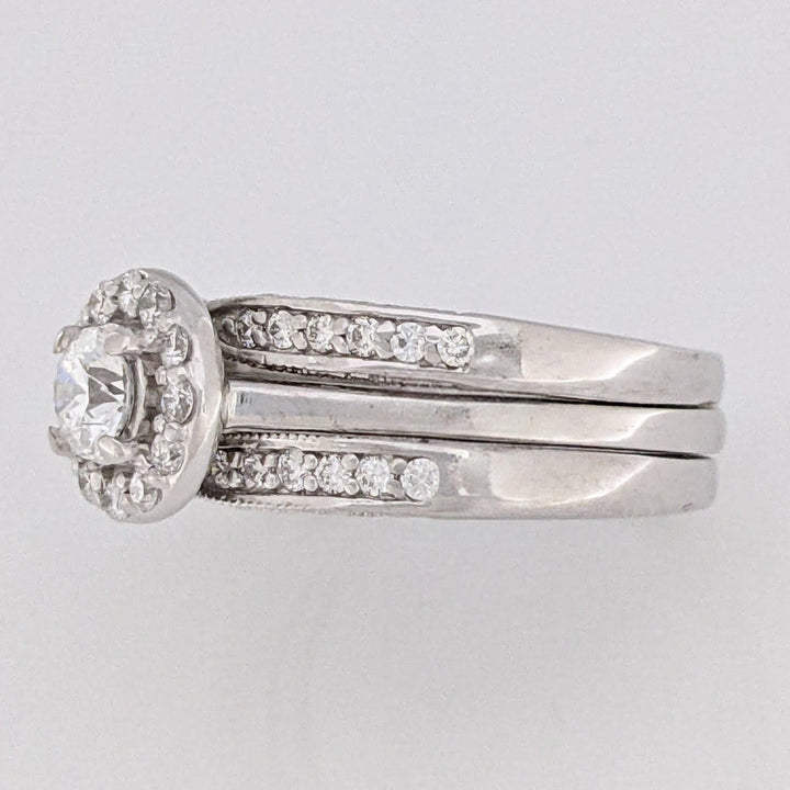 14K WHITE .95 CARAT TOTAL WEIGHT SI1 I DIAMOND ROUND (37) HALO ESTATE RING/ BAND SET 8.4 GRAMS