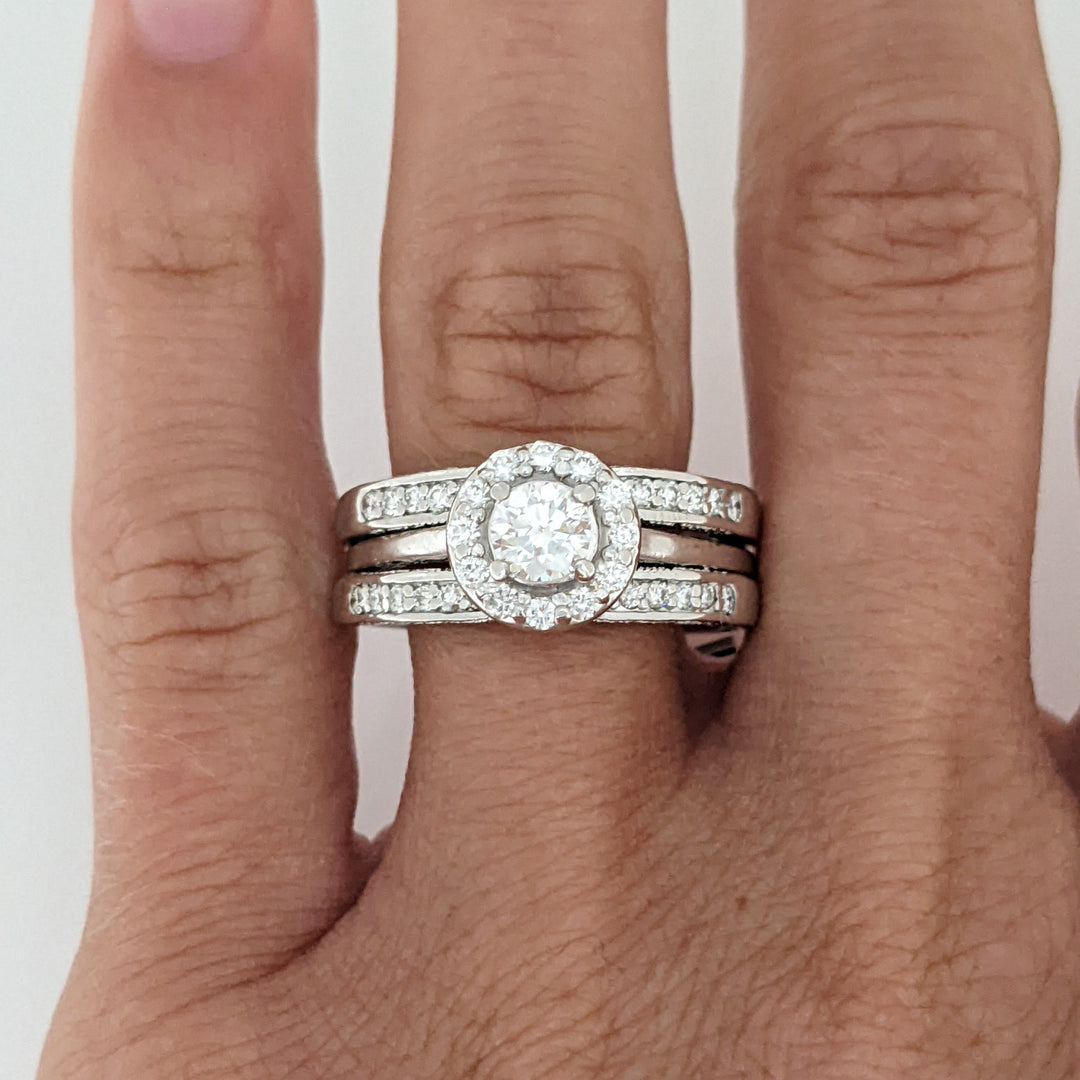 14K WHITE .95 CARAT TOTAL WEIGHT SI1 I DIAMOND ROUND (37) HALO ESTATE RING/ BAND SET 8.4 GRAMS