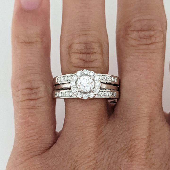14K WHITE .95 CARAT TOTAL WEIGHT SI1 I DIAMOND ROUND (37) HALO ESTATE RING/ BAND SET 8.4 GRAMS