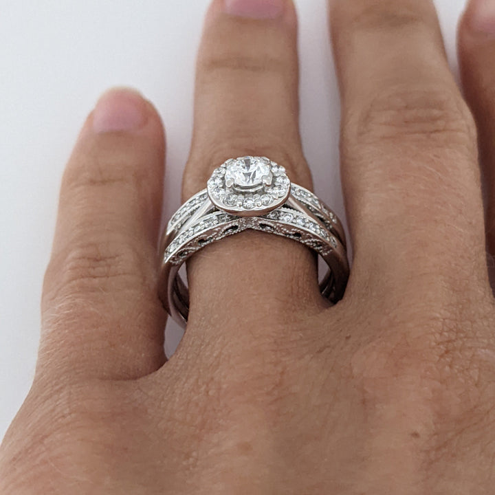 14K WHITE .95 CARAT TOTAL WEIGHT SI1 I DIAMOND ROUND (37) HALO ESTATE RING/ BAND SET 8.4 GRAMS
