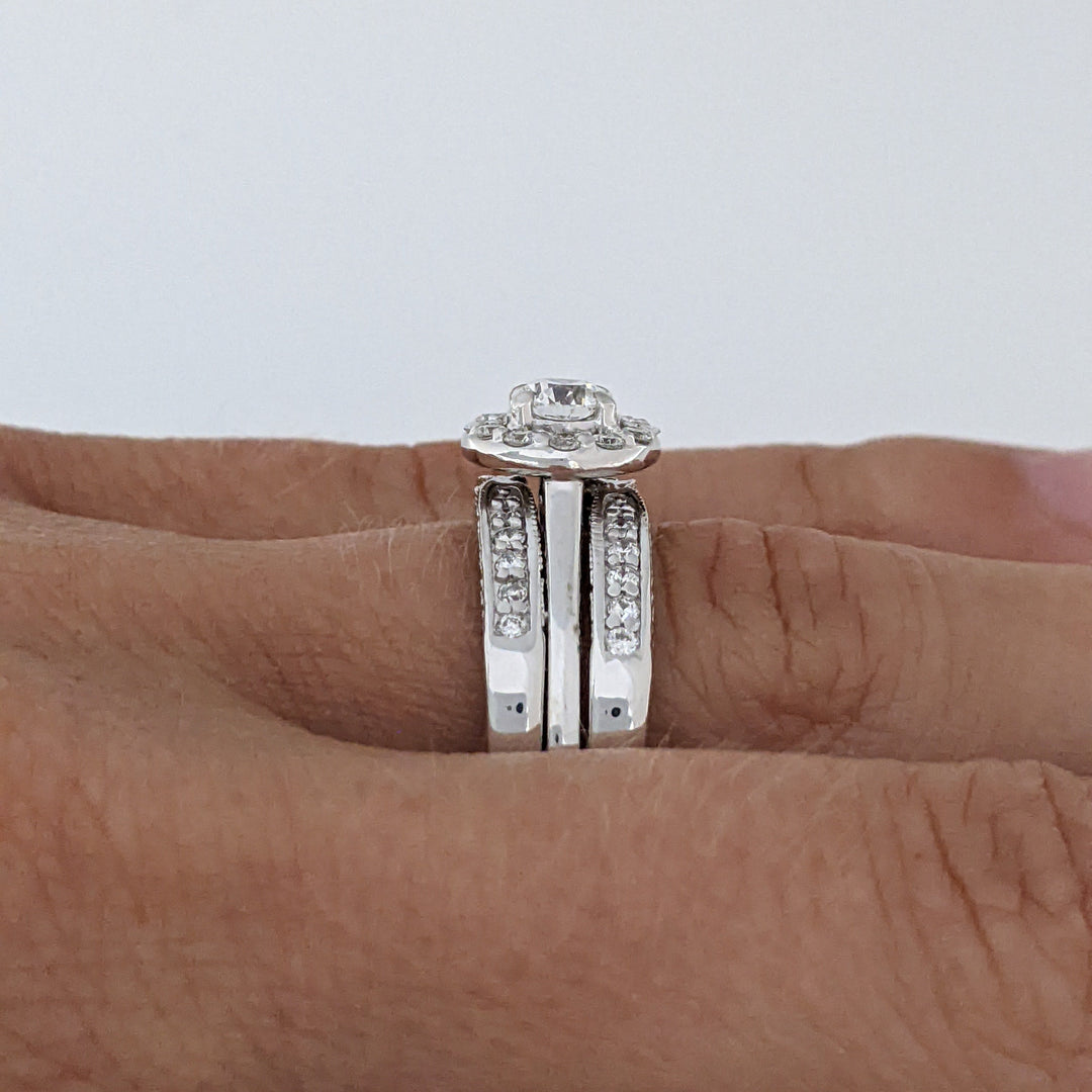 14K WHITE .95 CARAT TOTAL WEIGHT SI1 I DIAMOND ROUND (37) HALO ESTATE RING/ BAND SET 8.4 GRAMS