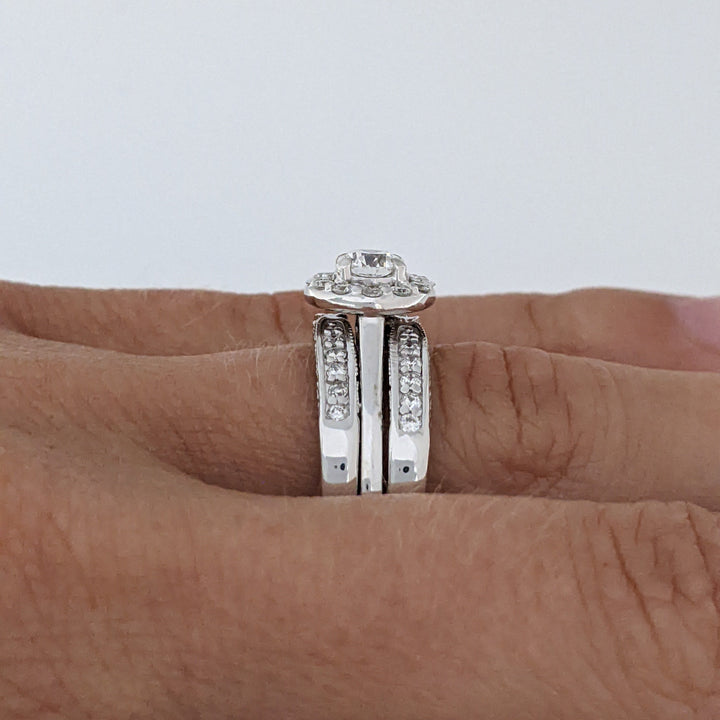 14K WHITE .95 CARAT TOTAL WEIGHT SI1 I DIAMOND ROUND (37) HALO ESTATE RING/ BAND SET 8.4 GRAMS